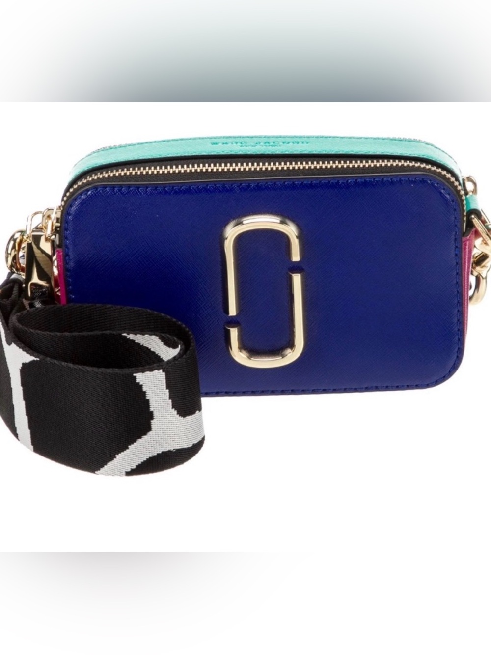 🌺LIKE NEW Marc Jacobs Blue Mint Pink Snapshot Crossbody with Patterned Strap🌺